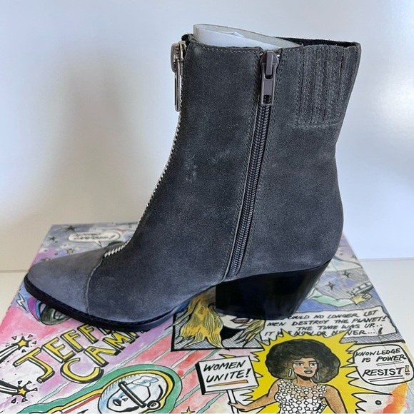Jeffrey Campbell Women’s Sullivan Dark Grey Oiled Suede Zip Up Booties - Picture 3 of 8